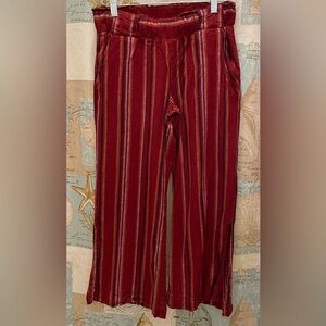 Ludigo Rein Womens Bold Burgundy Striped Linen Ankle Capri Pants Small Dark Wash